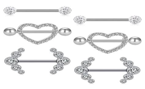 Lauritami 6 Pieces 14 G Nipple Rings Shield Barbell Heart Shape Rings