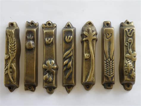 Set Of 7 Bronze Mezuzahs From The Seven Species Series Etsy