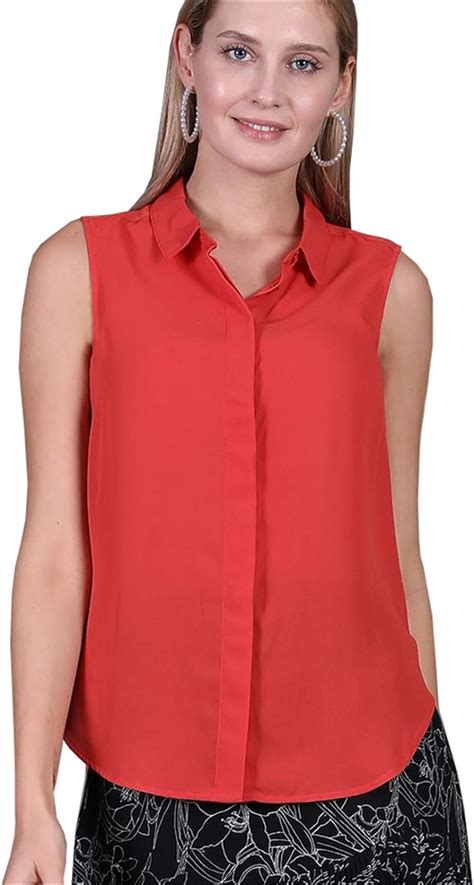 Womens Sleeveless Button Down Basic Collar Shirt Casual Loose Fit Summer Relaxed Plus Size