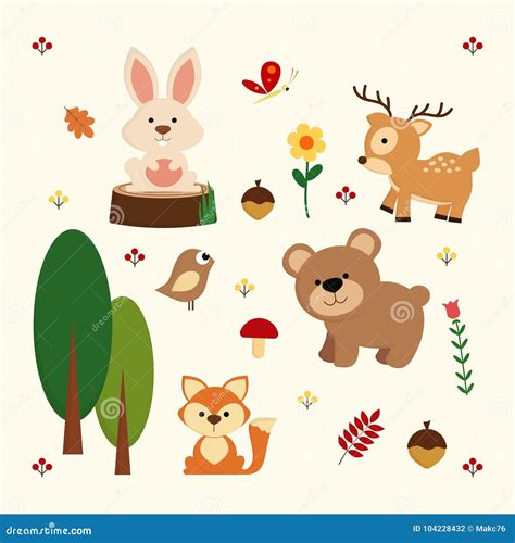 Woodland animal background stock vector. illustration of trees