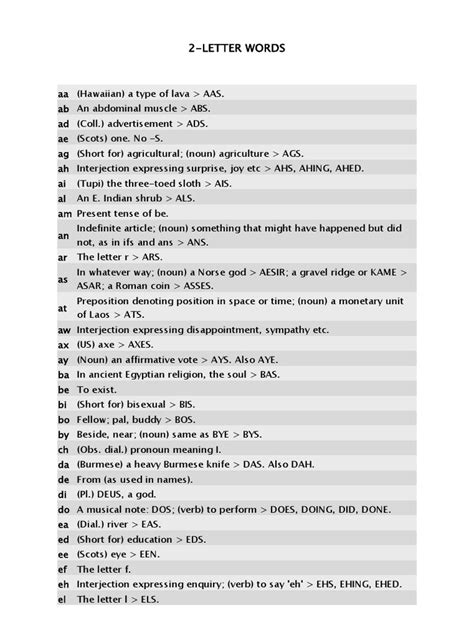 2 Letter Words For Scrabble Linguistic Typology Grammar