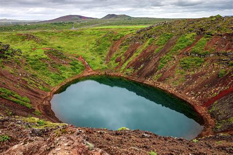 Kerid Volcanic Crater Lake Located In The Grimsnes Area In South