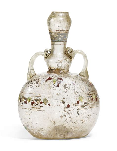 An Intact Mamluk Enamelled Glass Flask Syria 13th 14th Century Free Blown Body Of Globular