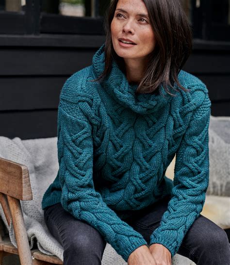 Irish Sea Womens Merino Super Soft Cowl Cable Sweater Woolovers Us