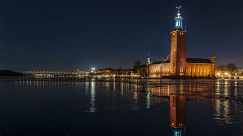 Photos Stockholm Sweden Reflection River Night Cities 2560x1440