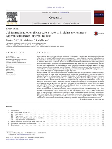 Soils may be formed in place from rock or formed in weathered rock and minerals that have been ). (PDF) Soil formation rates on silicate parent material in ...