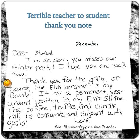 Terrible Teacher To Student Thank You Note Like What Dear