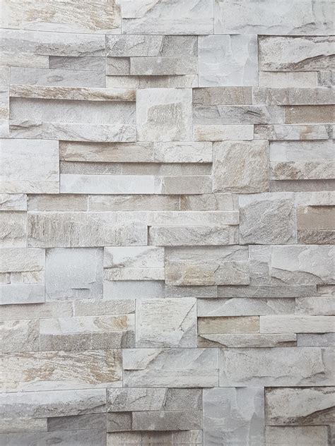 3d Slate Stone Brick Effect Wallpaper Grey Beige Textured Realistic