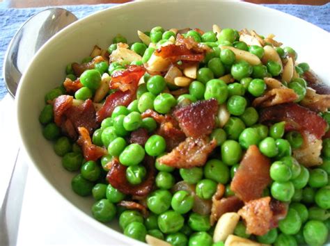 Baby Peas With Bacon And Almonds Recipe
