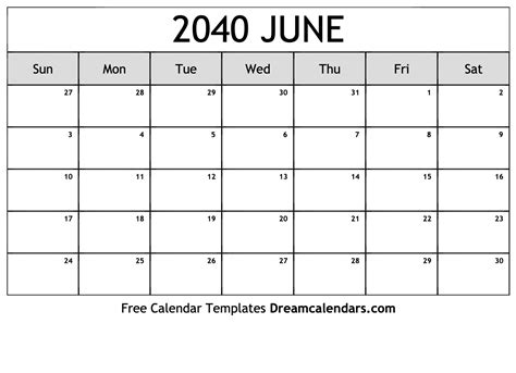 June 2040 Calendar Free Blank Printable With Holidays