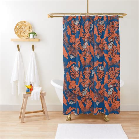 Blue And Coral Tropical Print Shower Curtain For Sale By Couldbenice