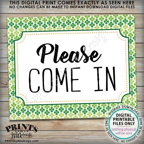 St Patricks Day Party Sign Please Come In Welcome To The St Paddys