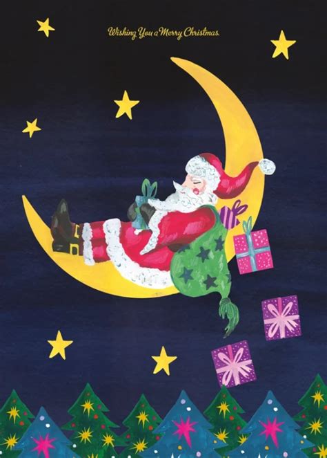 Santa On The Moon Christmas Card Hutch Cassidy
