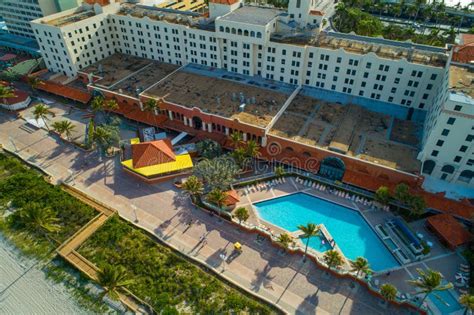 Aerial Hollywood Beach Resort Swimming Pool And Boardwalk Editorial