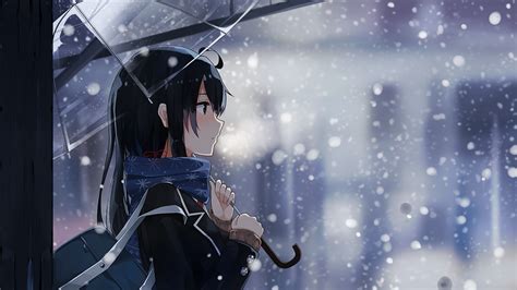 Wallpaper Anime Girls Snow Winter Umbrella Cold Yahari Ore No Seishun Love Comedy Wa