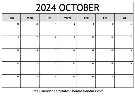 October 2024 Calendar Free Blank Printable With Holidays