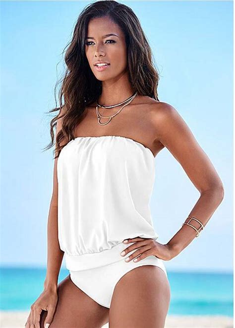 One Piece Hot Strapless Girl White Gottex Tankini Online Store For