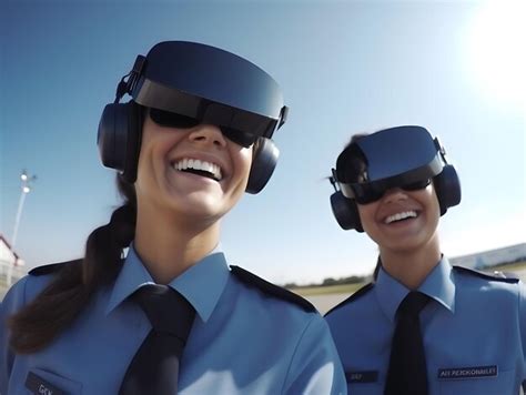 premium ai image photo of female pilots in uniforms with aviation maps and headsets sk world