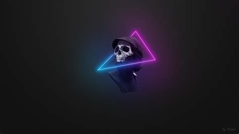 A Bust With A Skull Mask And Neon Lights Oc 4k Wallpaper