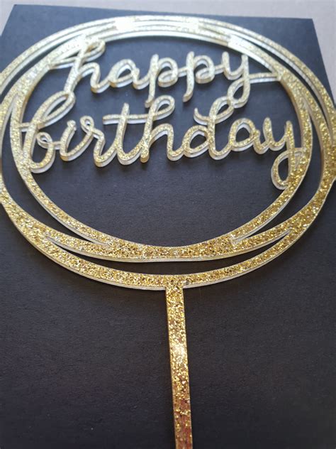 Happy Birthday Topper Gold Glitter Cake Topper Gold Birthday Etsy