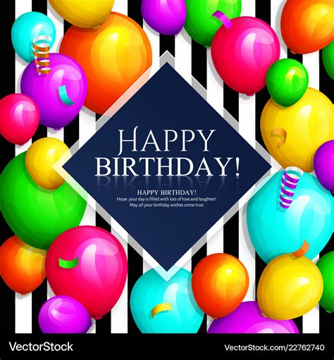 Happy Birthday Greeting Card Colorful Balloons Vector Image Riset