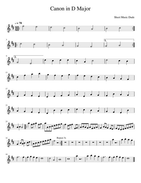 Canon In D Major Sheet Music For Violin Solo