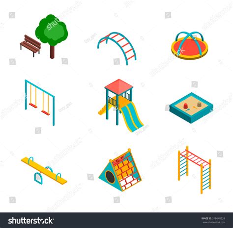 Isometric Kids Playground Icons Set 3d Stock Vector 318648929