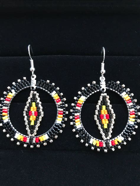 Native American Brick Stitch Hoop Earrings Etsy Beaded Jewelry