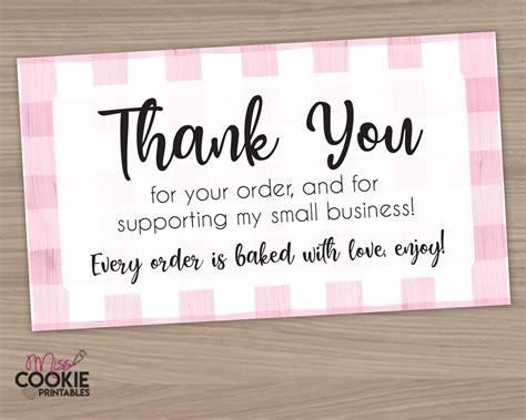 A Pink Thank Card With The Words Thank You For Your Order And For