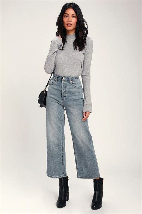 38 Lovely Wide Leg Cropped Jeans Ideas For Women High Waisted Cropped