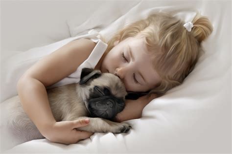 Adorable Little Girl Sleeping With Pug Puppy Hd Cute 4k