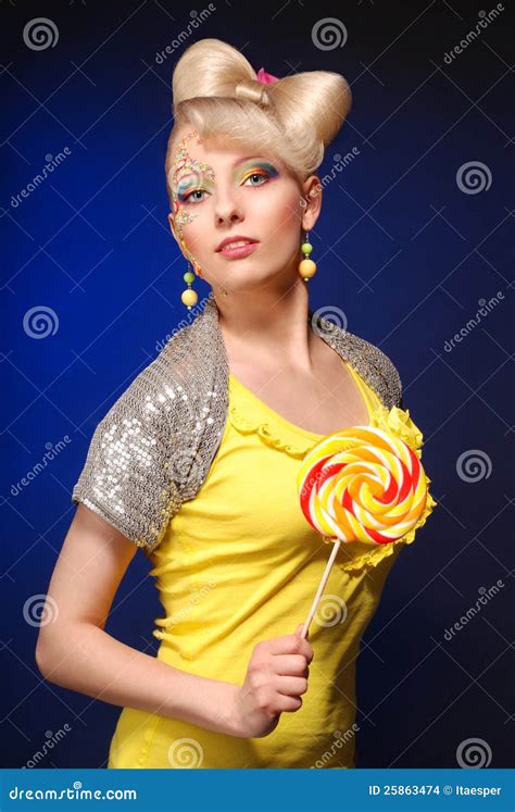 Cute Blonde Doll Style Model With Candy Stock Images Image 25863474