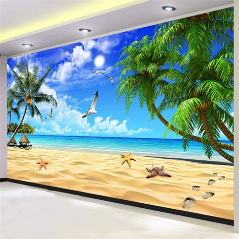 Custom 3d Mural Wallpaper Modern Beach Seaside Landscape Photo Wall Murals Living Room Tv Sofa