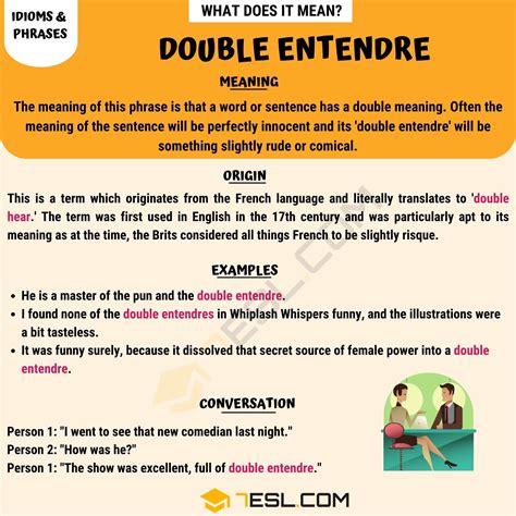 Double Entendre Meaning With Useful Examples 7esl In 2021 Double Entendre Meant To Be