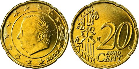 Belgium 20 Euro Cent 2000 Brass Km228 European Coins