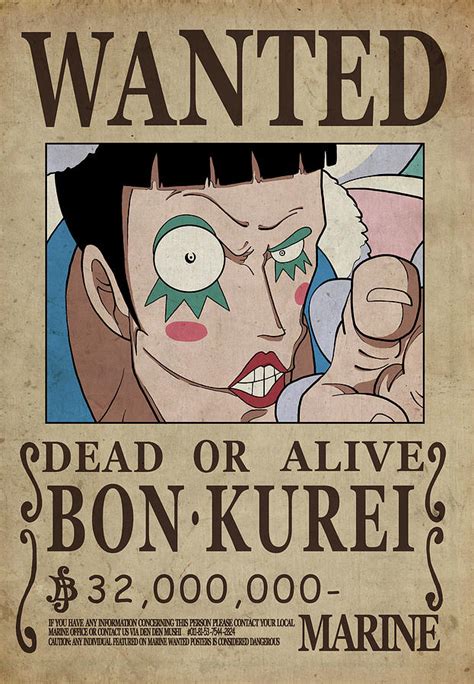 One Piece Wanted Poster Bon Kurei Digital Art By Niklas Andersen Pixels Merch