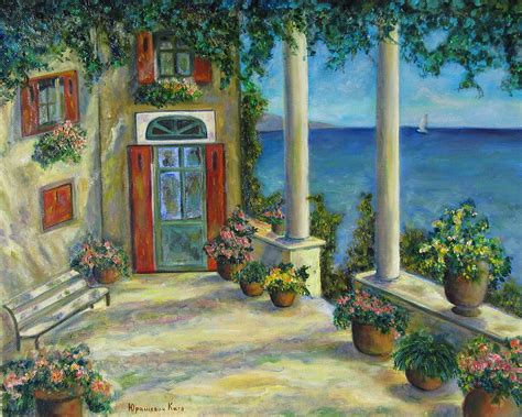 Italian Courtyard On A Sunny Day Painting By Katia Ricci