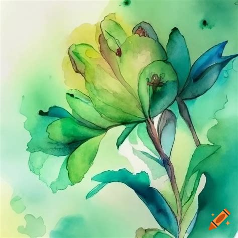 Watercolor Painting Of Green Flowers On Craiyon