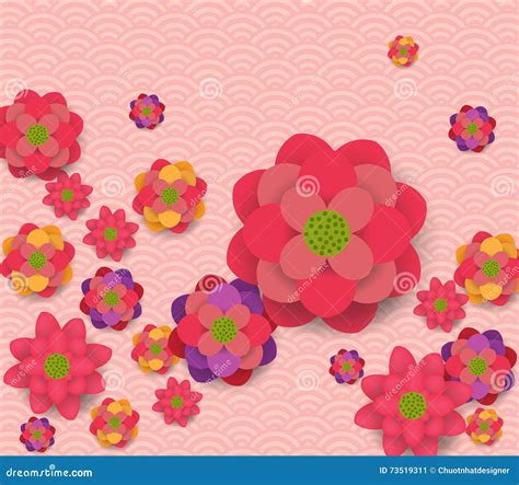 Oriental Happy Chinese New Year Blooming Flowers Design Stock Vector