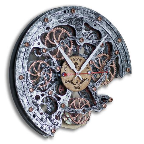Automaton Bite Wall Clock Metal Gold Handcrafted Steampunk Moving Gears