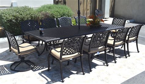 nassau 10 person cast aluminum patio dining set rectangle outdoor table 46 x 120 other