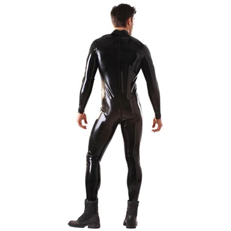 0 8mm thickness latex catsuit for men front zipped latex body suit with sock in teddies