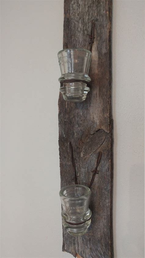 Vintage Glass Insulator And Barnwood Wall Hanging Candle Holder Etsy
