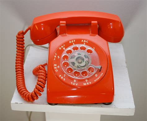 Vintage Orange Rotary Dial Telephone Itt Works Great