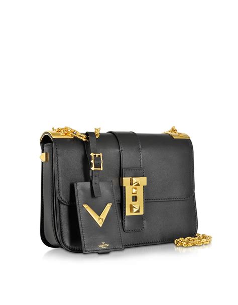 Lyst Valentino My Rockstud Black Leather Chain Shoulder Bag In Metallic