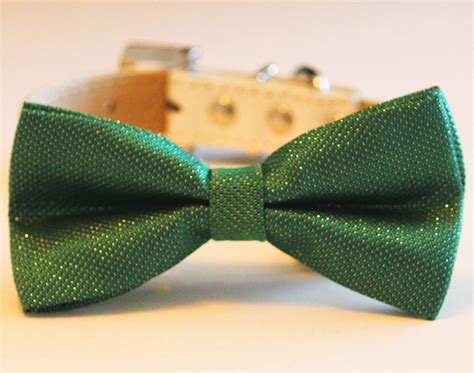 Emerald Green Dog Bow Tie Attached To Collar Pet Wedding Wedding