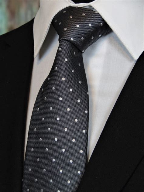 Silk Ties For Men Mens Dark Gray With White Dots Silk Necktie