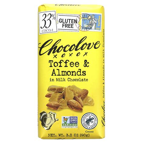 Chocolove Toffee And Almonds In Milk Chocolate 33 Cocoa 32 Oz 90 G