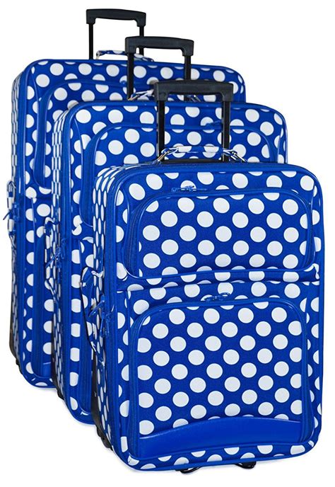 Ever Moda Polka Dot Print Collection 3 Piece Expandable Luggage Set