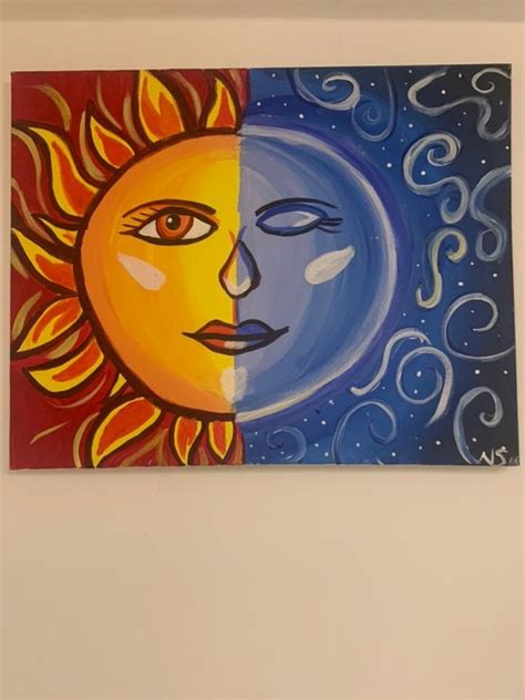 Sun And Moon On Mercari Moon Painting Canvas Moon And Sun Painting